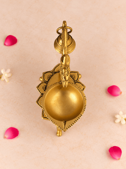 Brass Chowki Bell Diya — Oil Lamp with Hanging Bells on a Stand for Pooja
