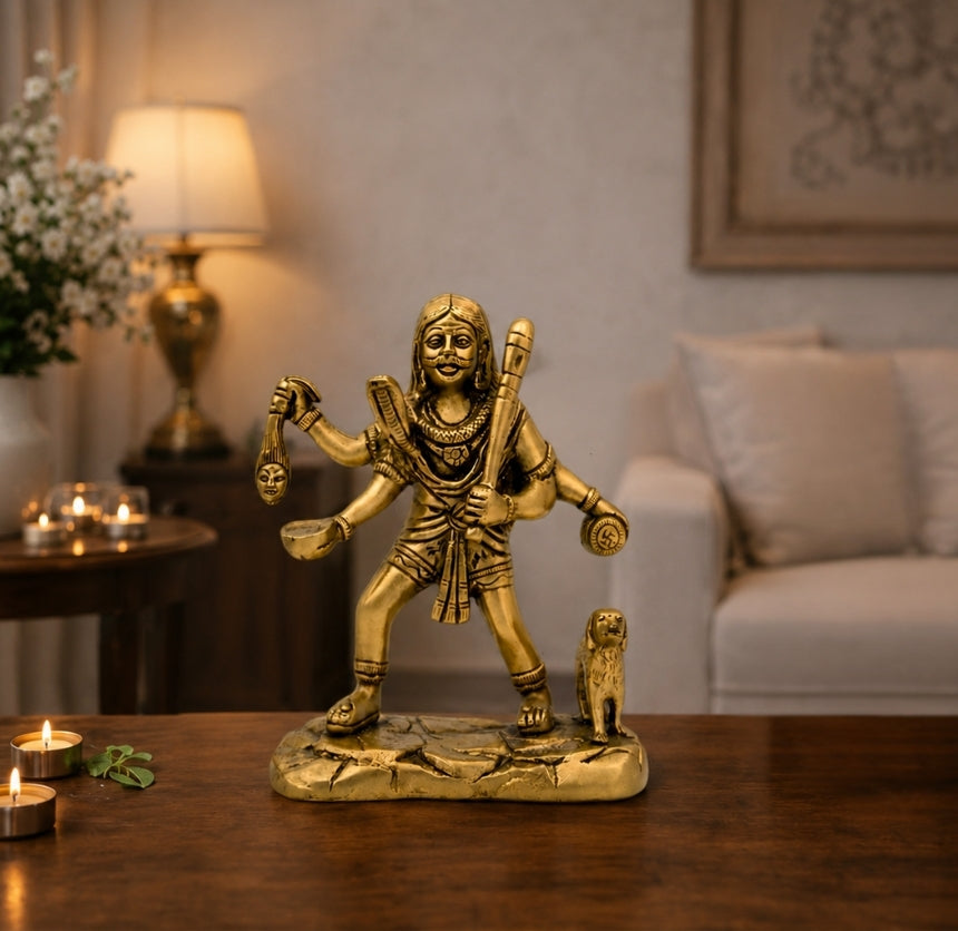 Brass Kaal Bhairav Idol with Shwan Dog – Divine Guardian of Protection & Fearlessness