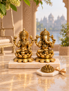 Brass Laxmi Ganesh Idol Set on Lotus Base — Seated Pair for Home Temple