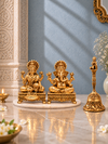 Brass Laxmi Ganesh Idol Set with Hanuman Bell — 2-in-1 Puja Combo