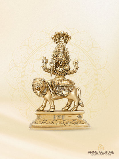 Pratyangira Devi brass murti - handcrafted Narasimhi statue with antique finish