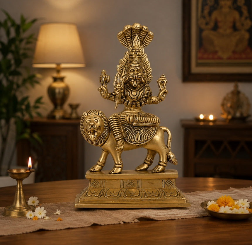 Brass Pratyangira Devi Idol – Mother of Moksha, Divine Protection & Negativity Removal