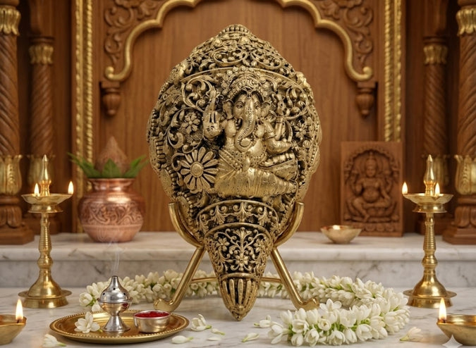Ganesha Decorative Shankh – A Sacred Symbol of Prosperity, Wisdom & Divine Blessings
