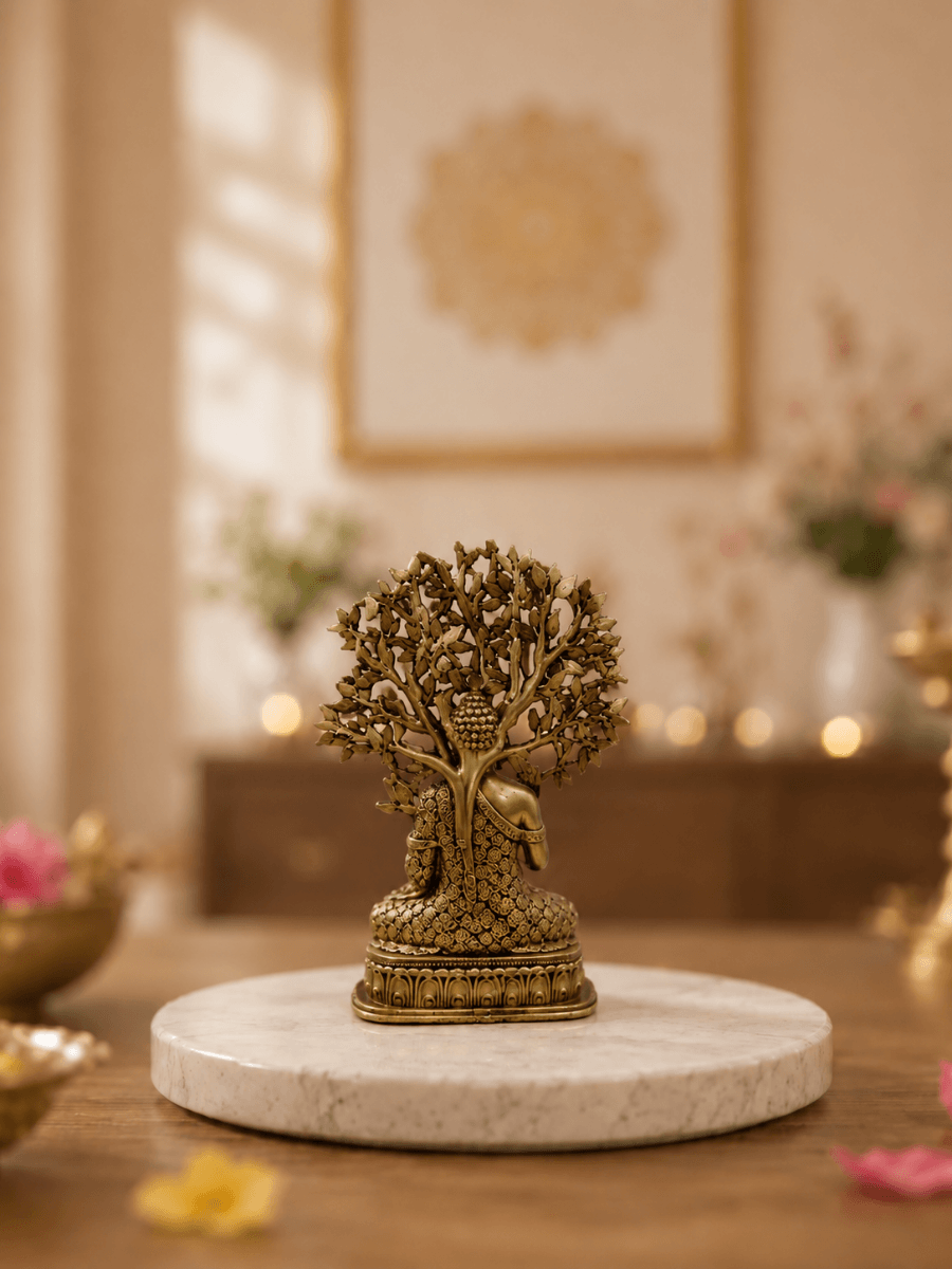 Buddha Under Bodhi Tree Antique Gold Finish