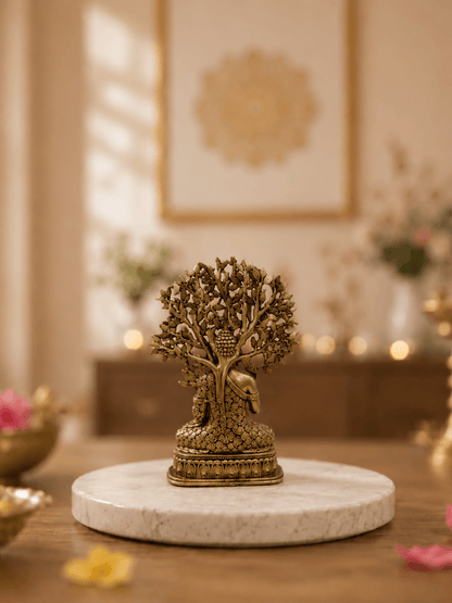 Buddha Under Bodhi Tree Antique Gold Finish