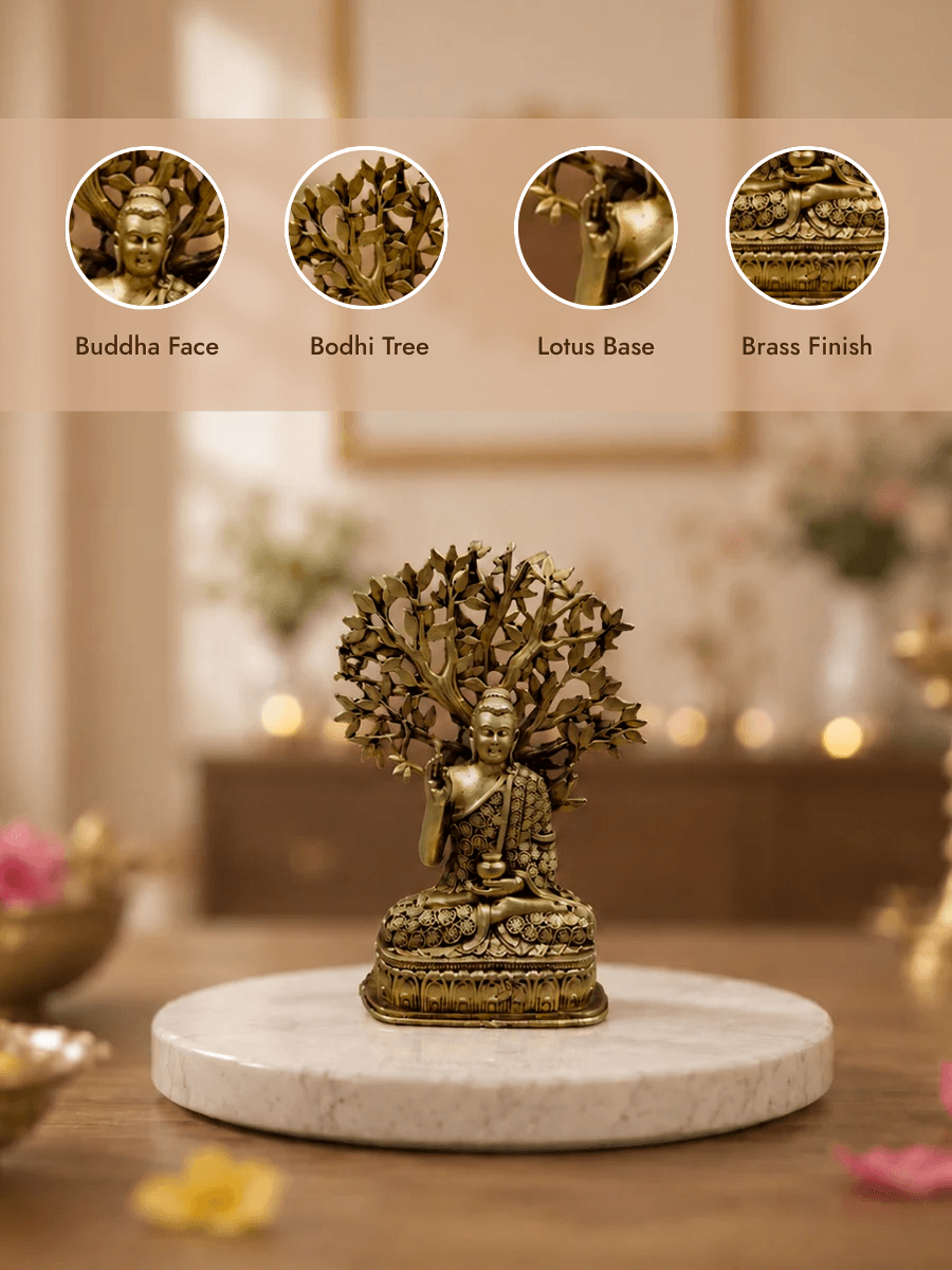 Buddha Under Bodhi Tree Antique Gold Finish