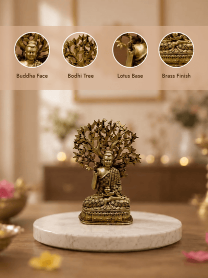 Buddha Under Bodhi Tree Antique Gold Finish
