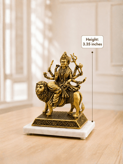 Durga Mata Antique Gold Finish Idol with Lion - Height 3.35 inches
