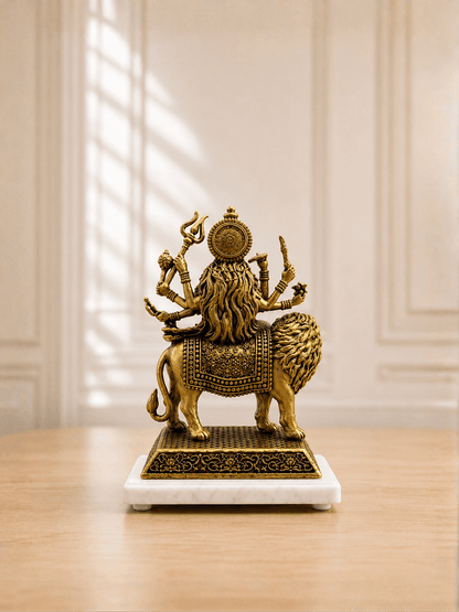 Durga Mata Antique Gold Finish Idol with Lion for Pooja and Home Decor