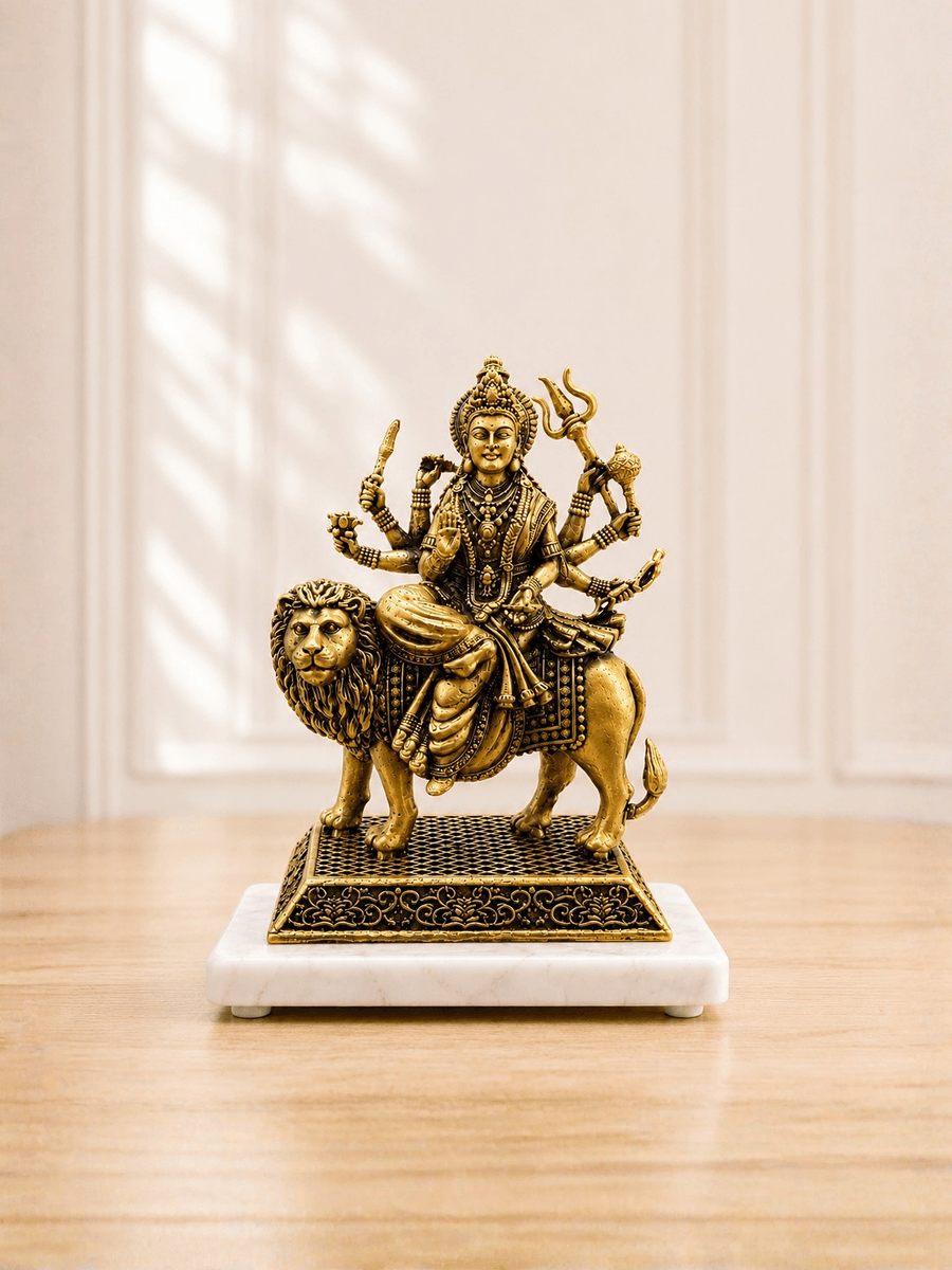 Durga Mata Antique Gold Finish Idol with Lion