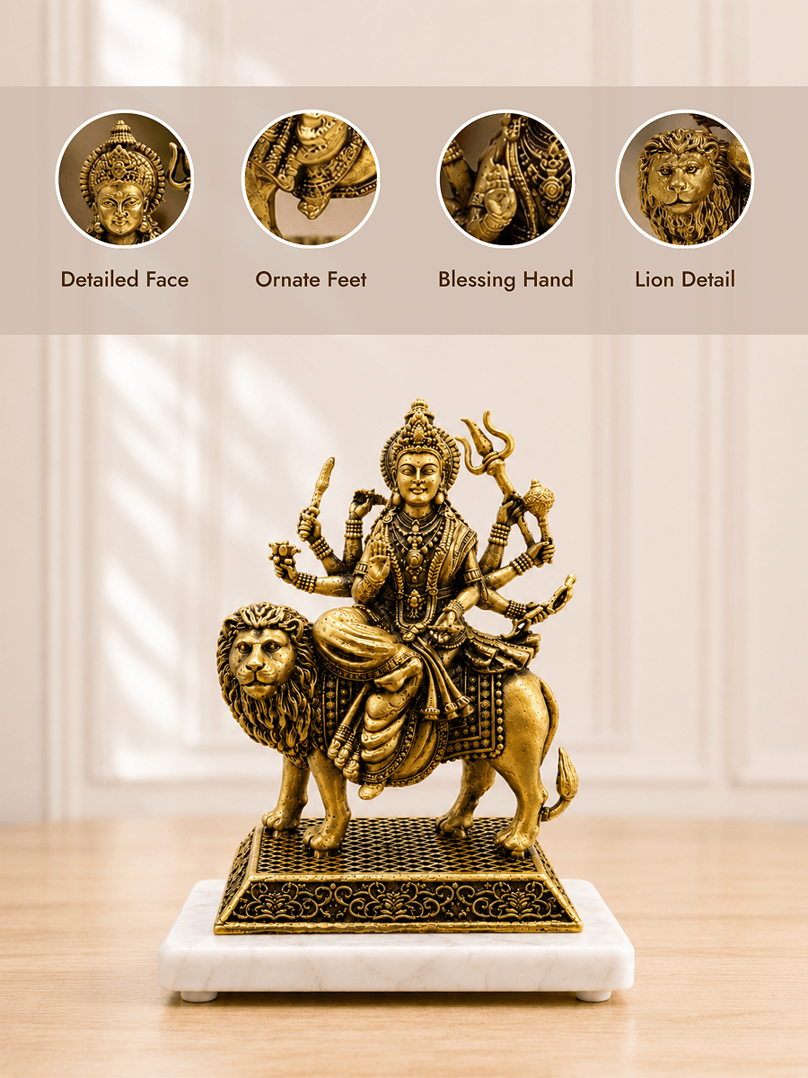 Durga Mata Antique Gold Finish Idol with Lion