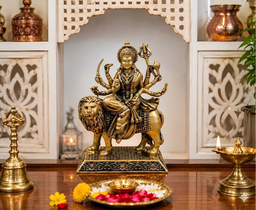Durga Mata Antique Gold Idol – Symbol of Power, Protection & Divine Energy