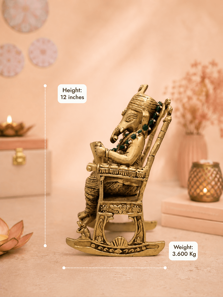 Elegant Brass Ganesha Reading Book