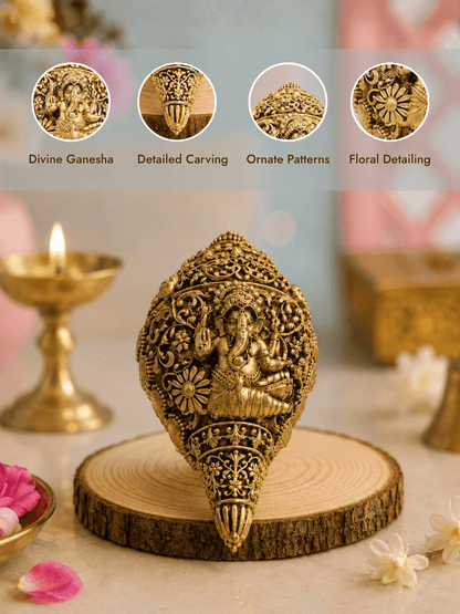 Ganesha Decorative Shankh Antique Gold Finish