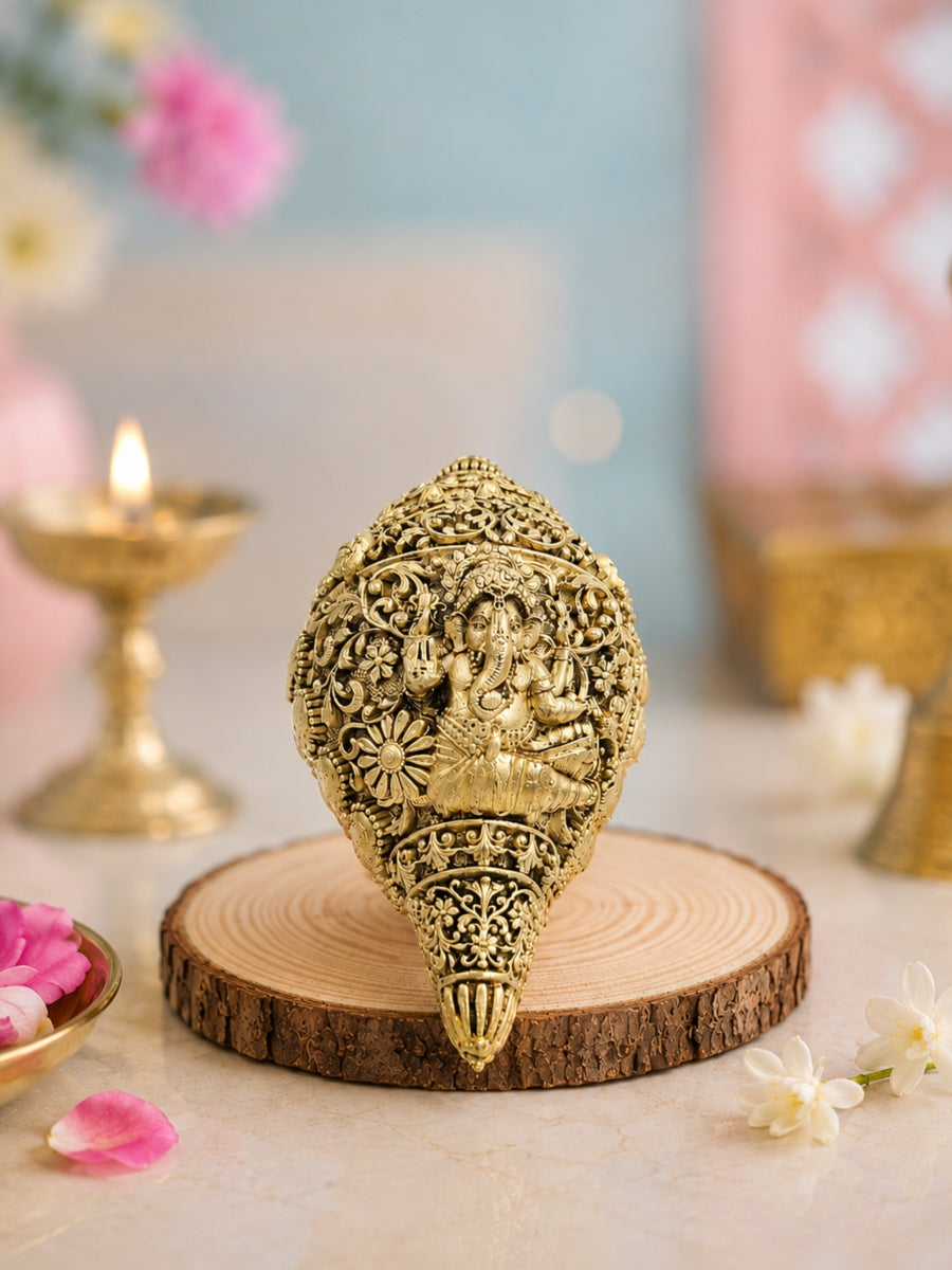 Ganesha Decorative Shankh Antique Gold Finish