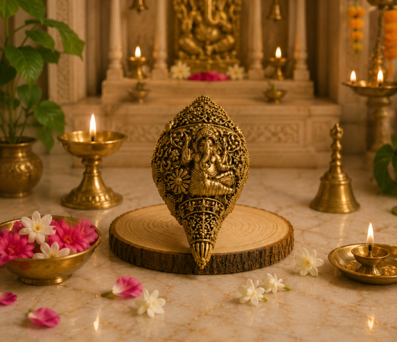 Ganesha Decorative Shankh – A Sacred Symbol of Prosperity, Wisdom & Divine Blessings