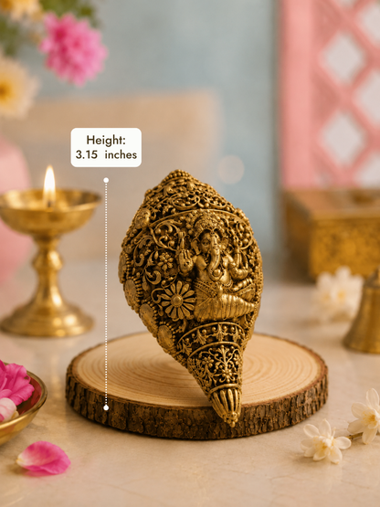 Ganesha Decorative Shankh Antique Gold Finish for Pooja and Gifting