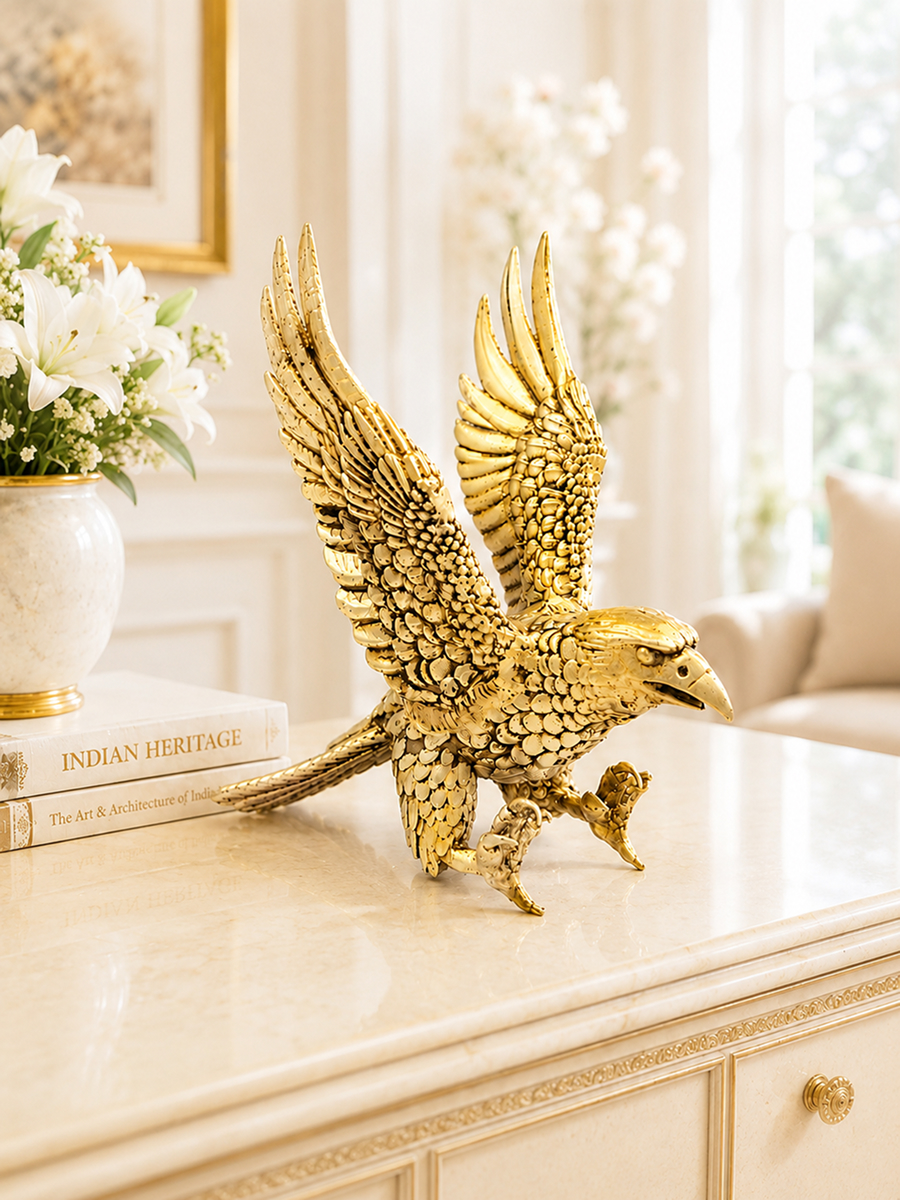 Garuda Eagle Antique Gold Finish Showpiece for Home and Office Decor