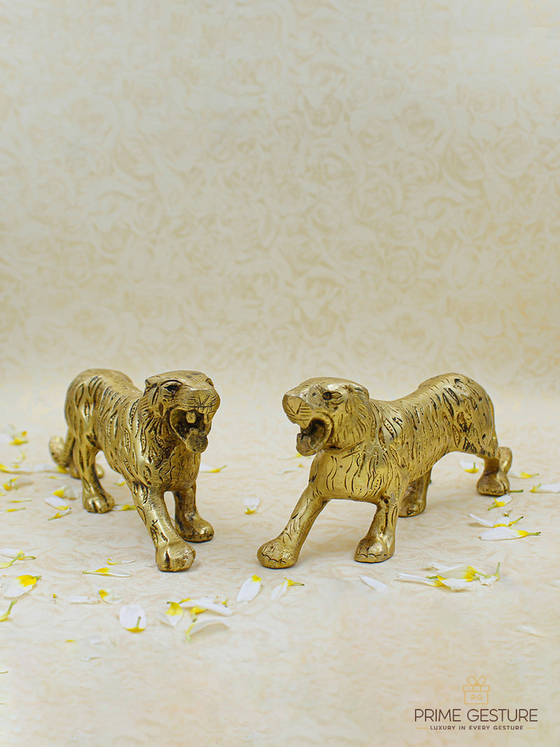 Antique Golden Metal Tiger Statue (Set of 2) - Product Dimensions