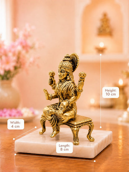 Handcrafted Brass Lakshmi Maa on Singhasan Idol  by Prime Gesture - 10cm