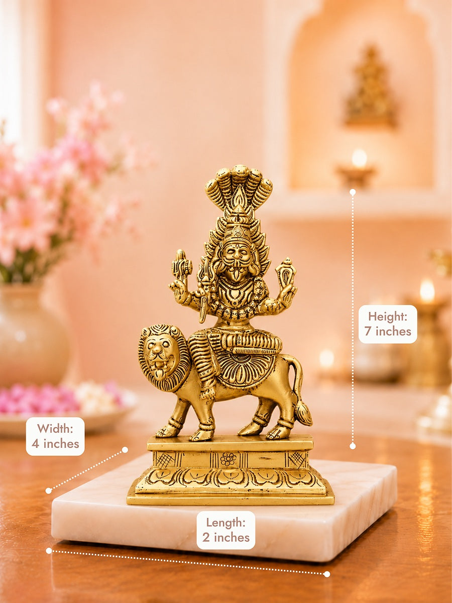 Handcrafted brass Pratyangira Devi statue by Prime Gesture - 7 inches