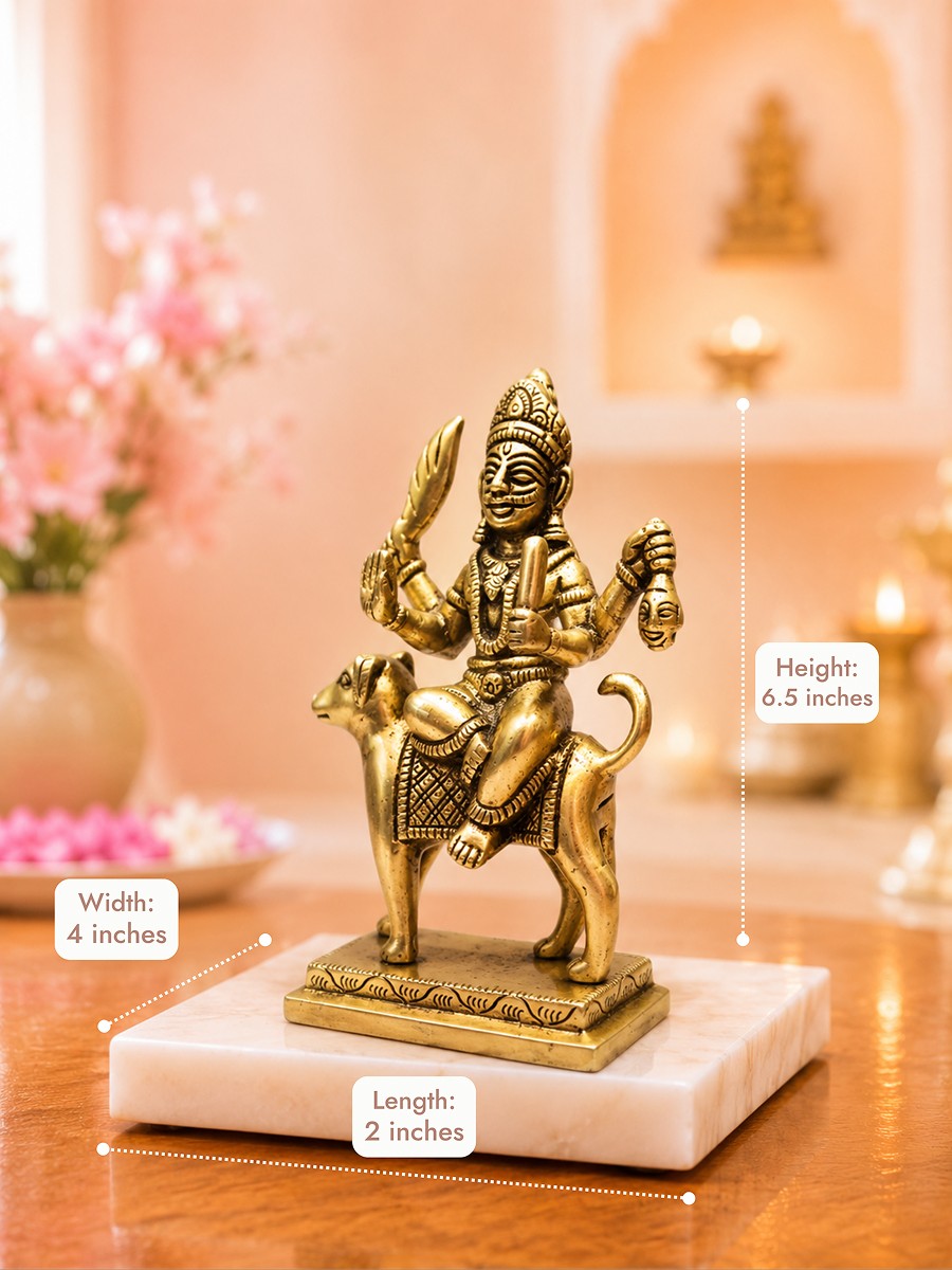Handcrafted brass Bhairav statue by Prime Gesture — 6.5 inches