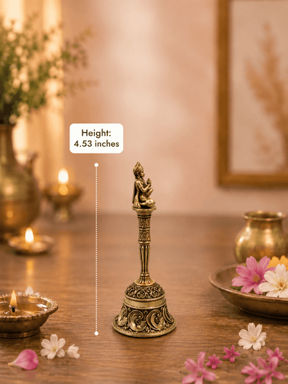 Hanuman Decorative Pooja Bell Antique Gold Finish - Height 4.53 inches