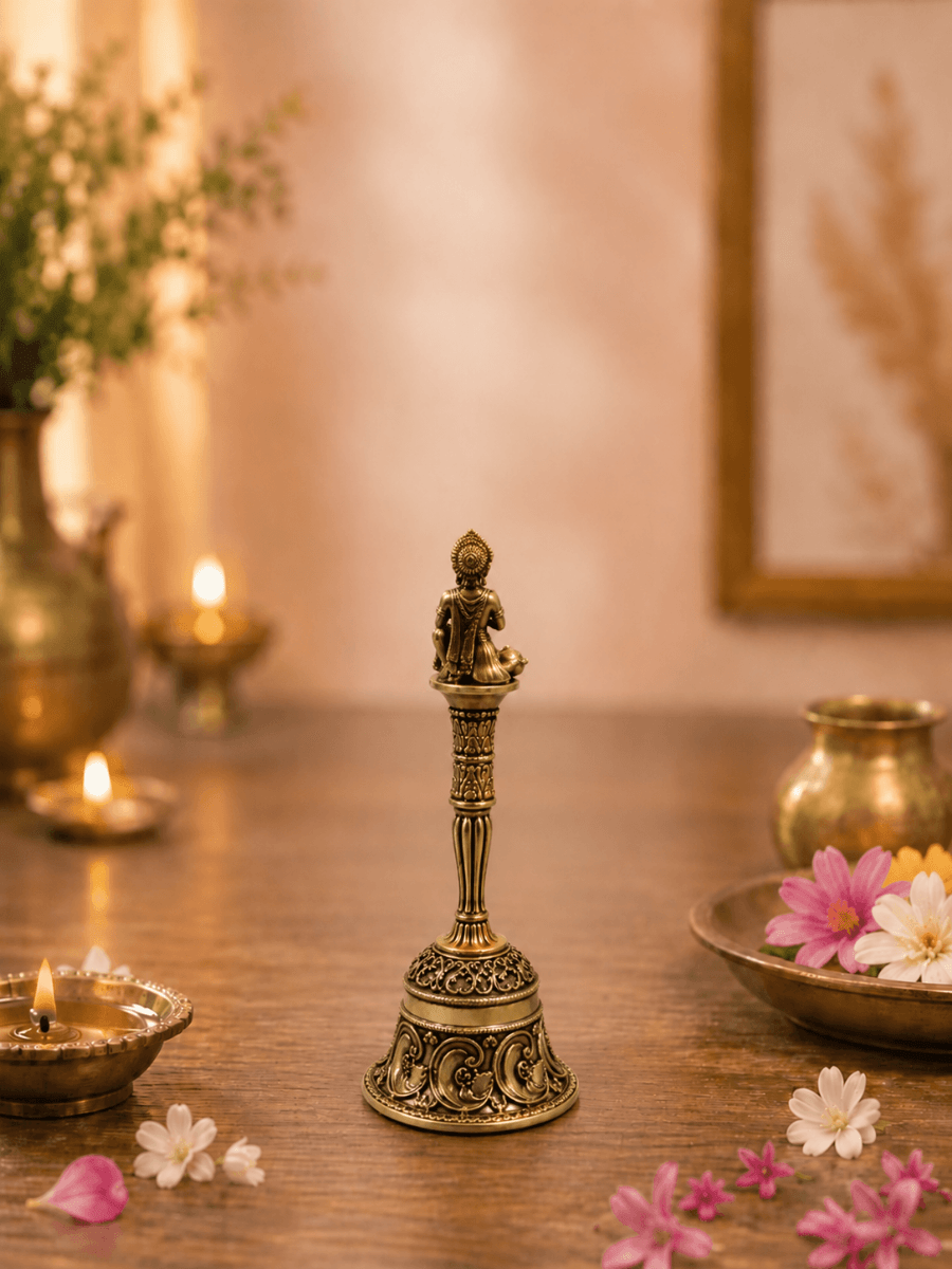 Hanuman Decorative Pooja Bell Antique Gold Finish for Temple Decor