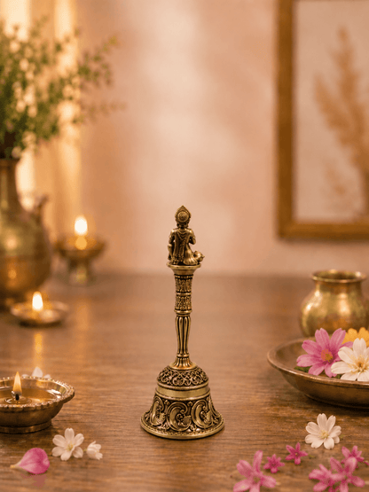 Hanuman Decorative Pooja Bell Antique Gold Finish for Temple Decor