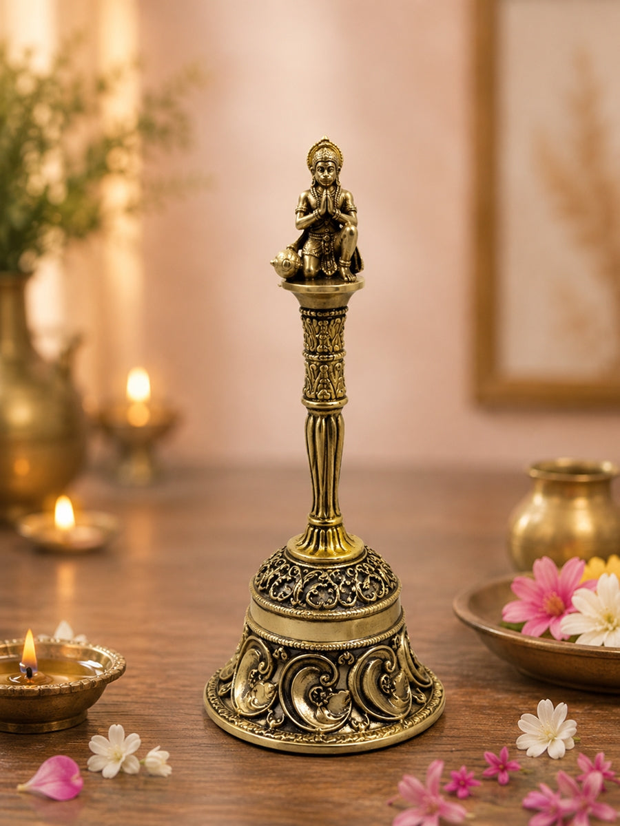 Hanuman Decorative Pooja Bell Antique Gold Finish