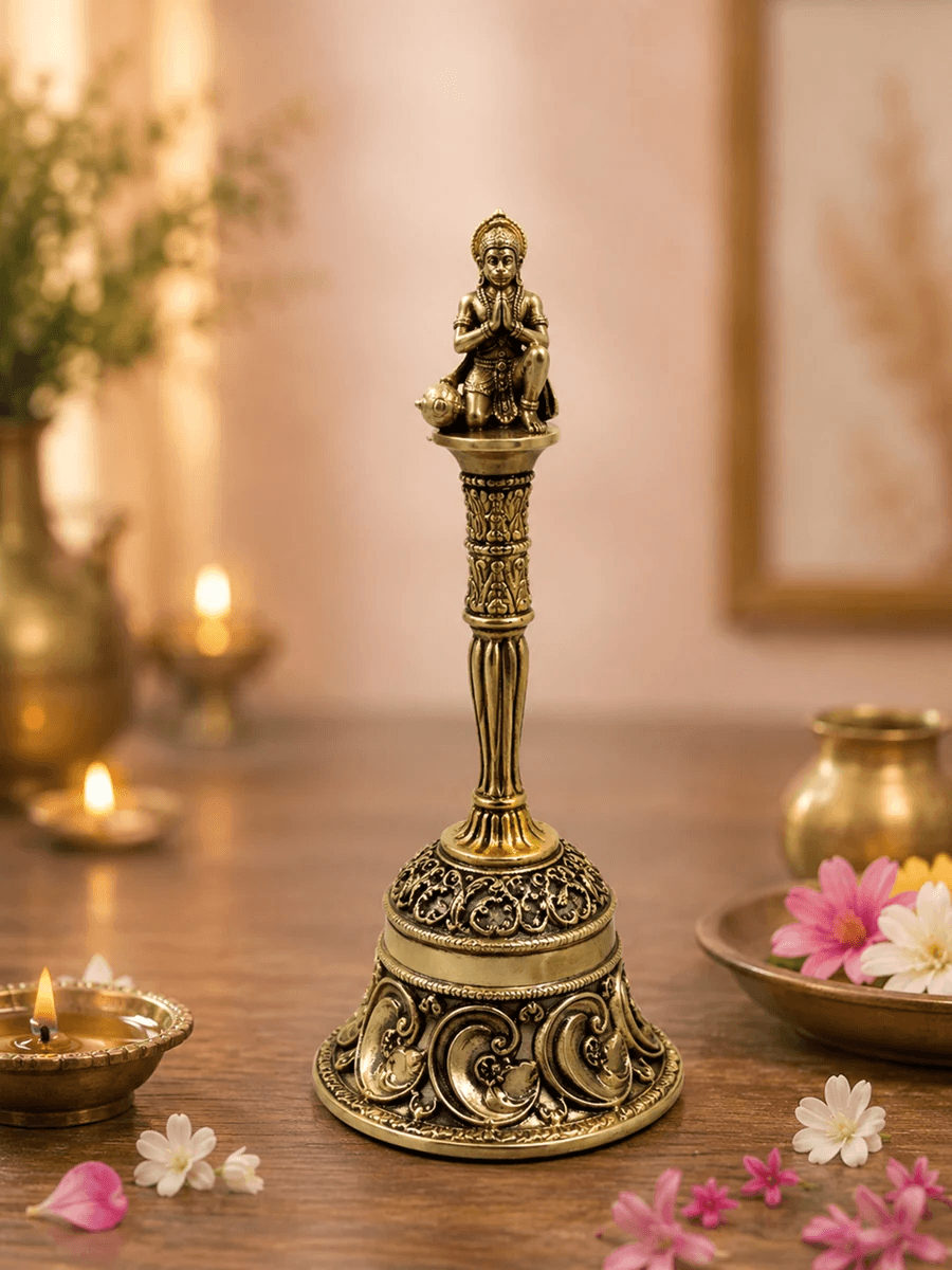Hanuman Decorative Pooja Bell Antique Gold Finish