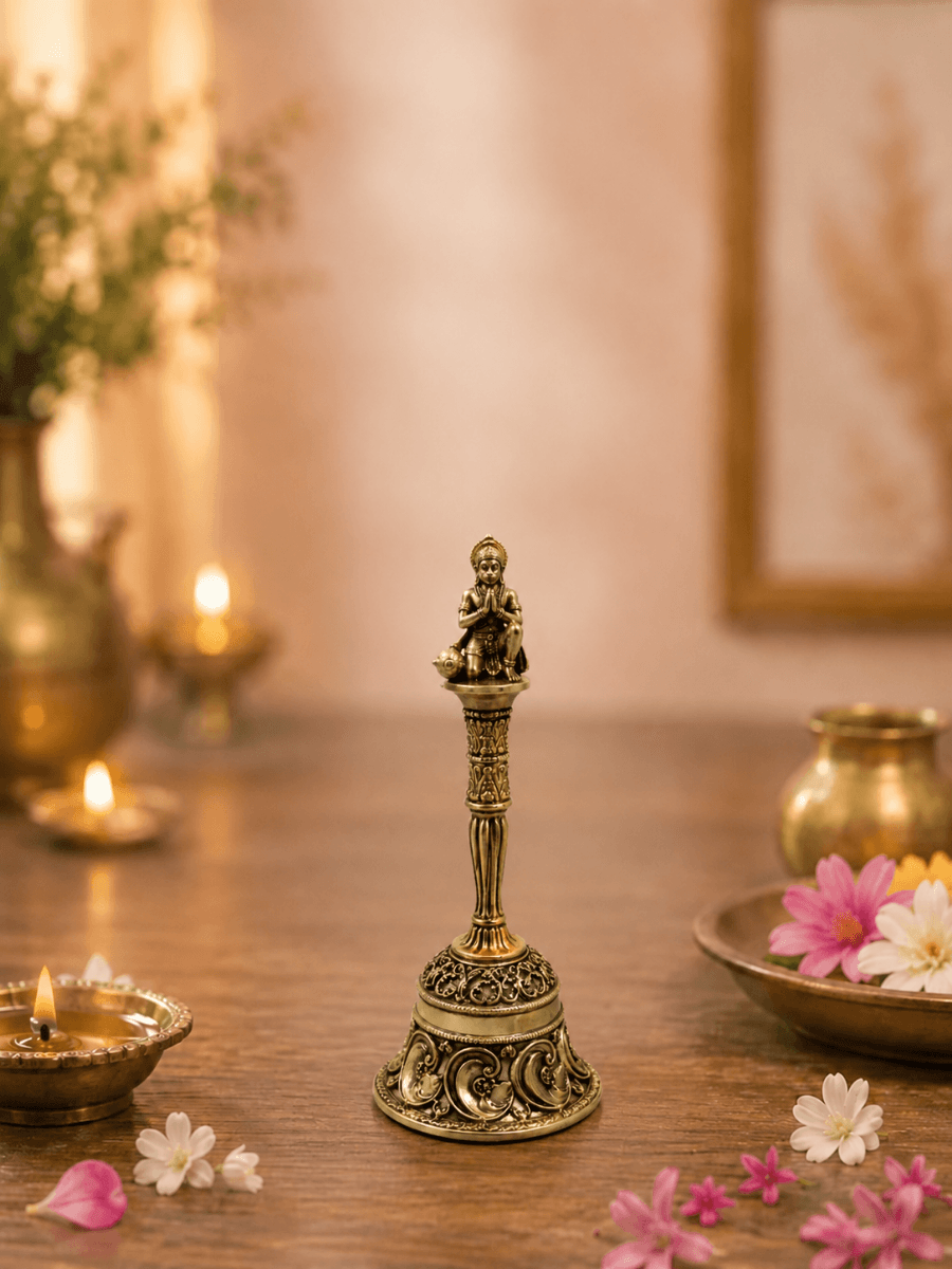 Hanuman Decorative Pooja Bell Antique Gold Finish