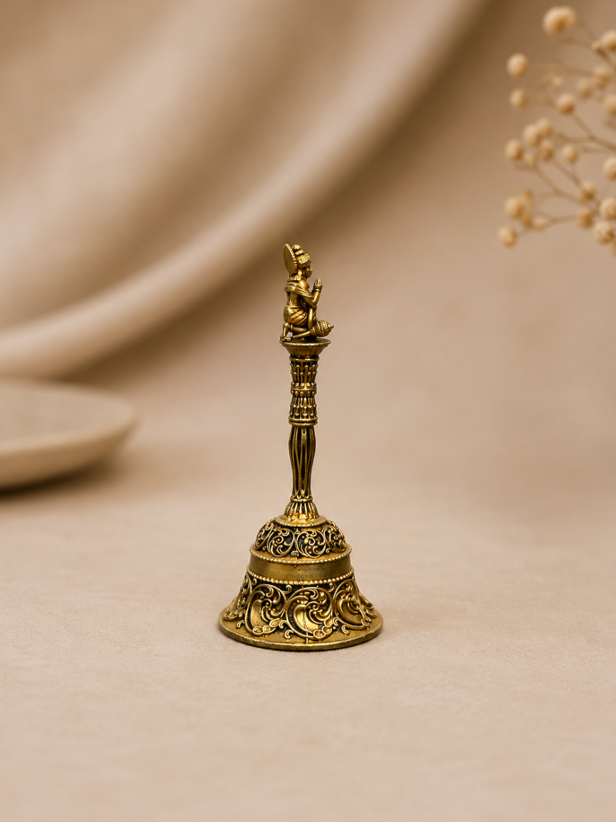 Brass Pooja Essentials Bundle – Ram Darbar, Peacock Diya, Hanuman Bell & Charan Paduka