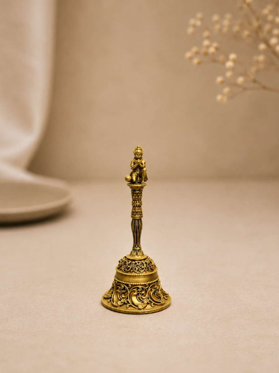 Hanuman Decorative Pooja Bell Antique Gold Finish for Temple Decor