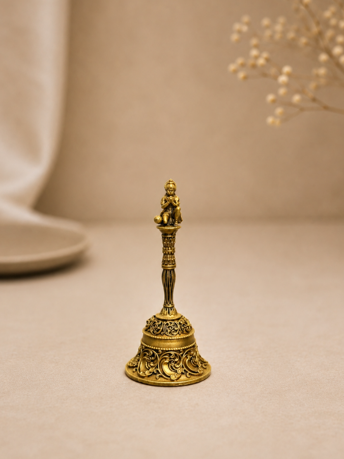 Hanuman Decorative Pooja Bell Antique Gold Finish for Temple Decor