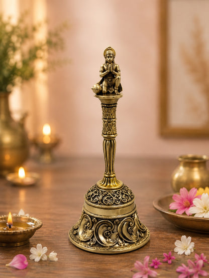 Hanuman Decorative Pooja Bell Antique Gold Finish for Temple Decor