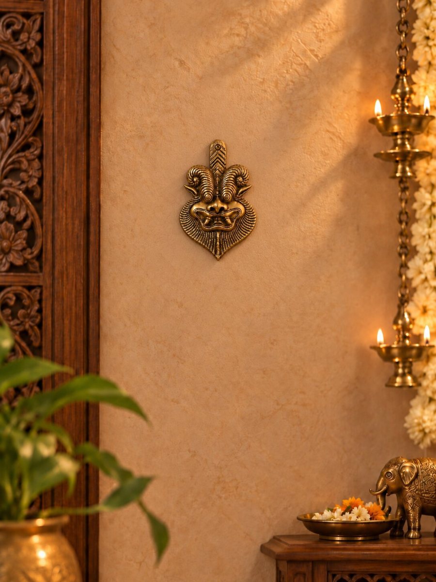 Brass Kirtimukha Wall Hanging — Face of Glory Door Guardian for Home Entrance & Protection