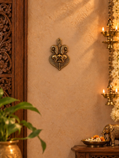 Brass Kirtimukha Wall Hanging — Face of Glory Door Guardian for Home Entrance & Protection