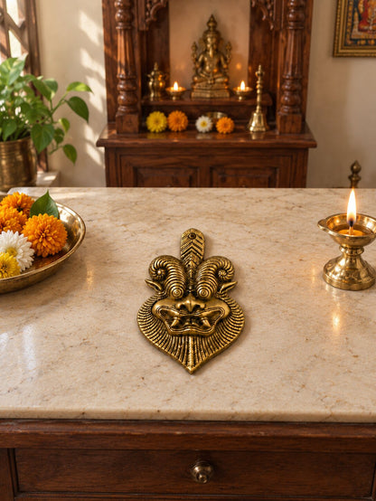 Brass Kirtimukha Wall Hanging — Face of Glory Door Guardian for Home Entrance & Protection