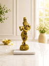 Krishna Flute Antique Gold Finish Idol with Peacock for Home Decor