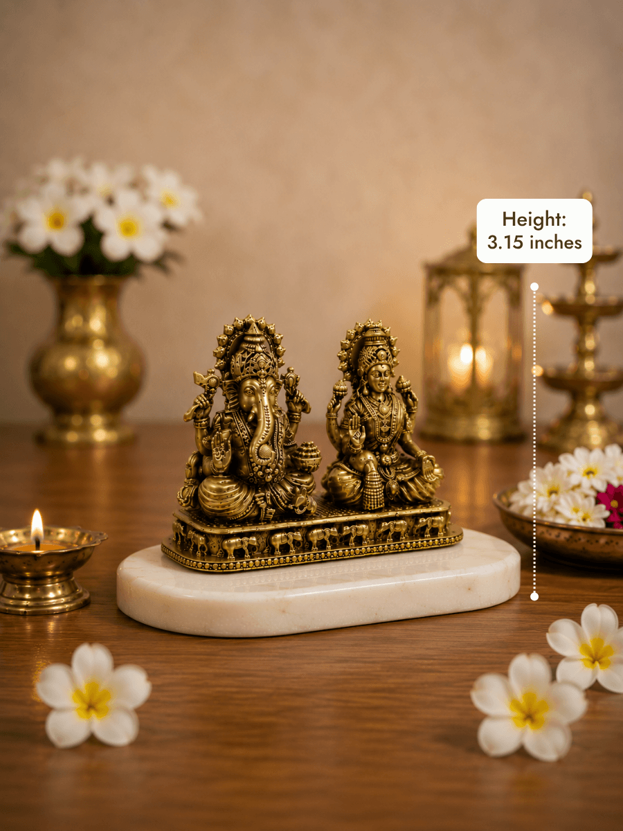 Lakshmi Ganesh Antique Gold Finish Idol - Height 3.15 inches