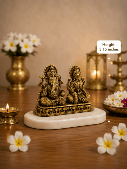 Lakshmi Ganesh Antique Gold Finish Idol - Height 3.15 inches
