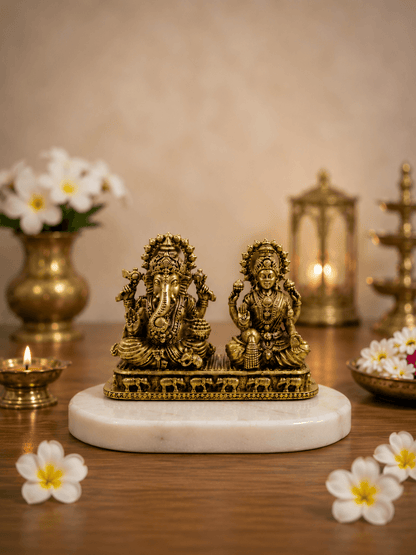 Lakshmi Ganesh Antique Gold Finish Idol