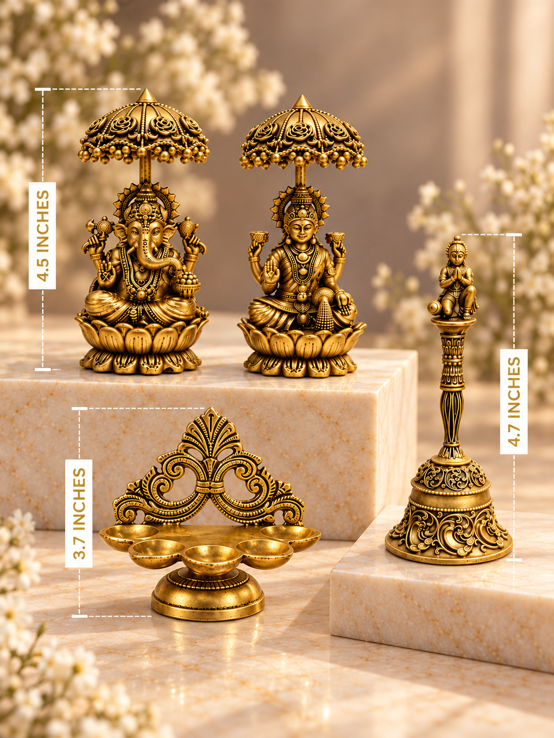 Laxmi Ganesh Pooja Combo Set – Pachmukhi Diya & Bell
