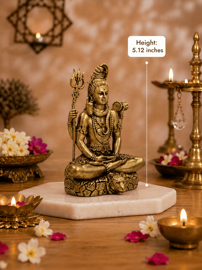 Lord Shiva Antique Gold Finish Idol with Trishul and Damru - Height 5.12 inches