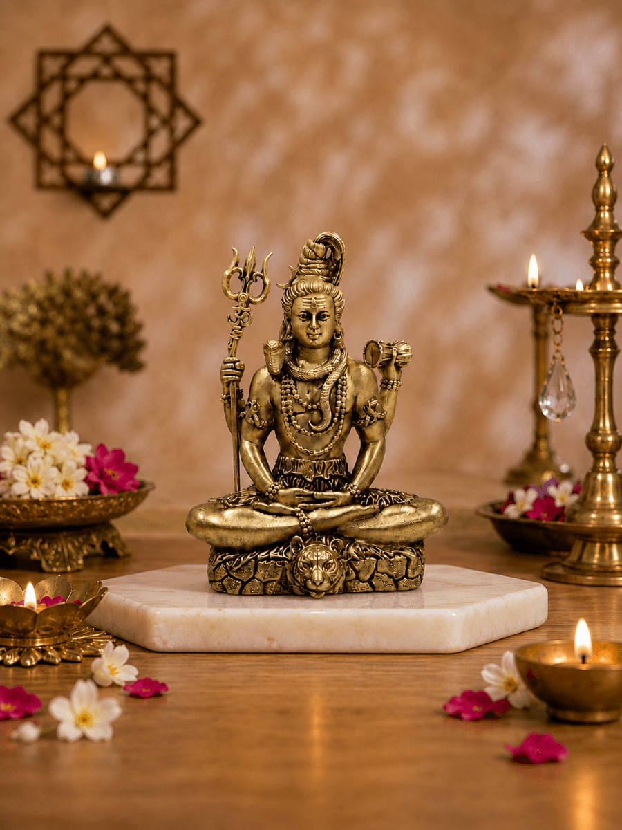 Lord Shiva Antique Gold Finish Idol