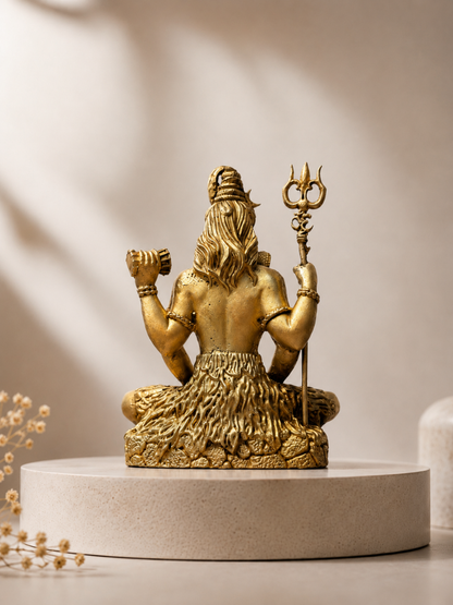 Lord Shiva Antique Gold Finish Idol with Trishul and Damru for Home Temple