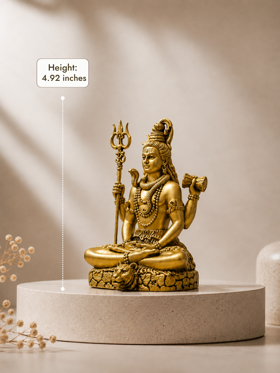 Lord Shiva Antique Gold Finish Idol with Trishul and Damru for Home Temple