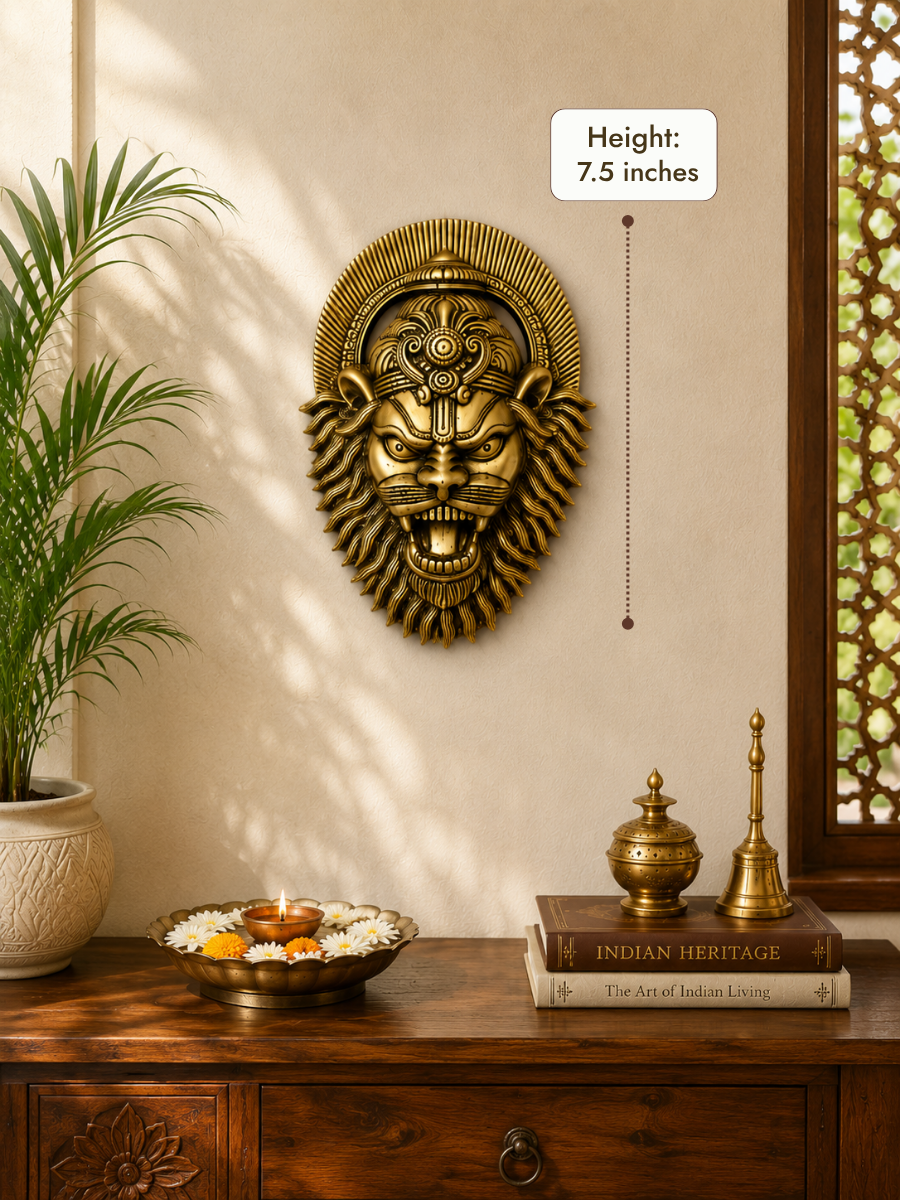 Narasimha Brass Lion Face Main Door Guardian of Strength & Protection