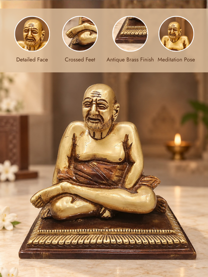 Devotional Brass Neem Karoli Baba Idol — Seated Pose